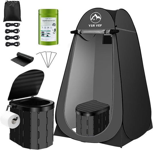 Portable Toilet Kit, Camping Toilet with Pop-Up Privacy Tent and Poo Gel Toilet Bags, Washable Portable Outdoor Showers Changing Rooms