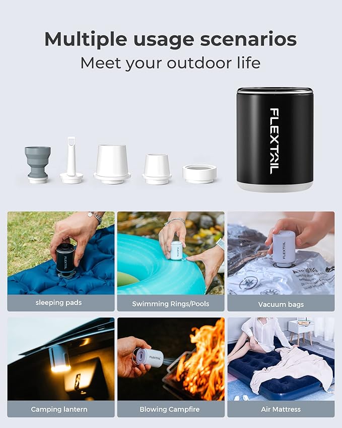 FLEXTAILGEAR Air Pump for Inflatables with Camping Lantern, Tiny Pump 2X, 4kPa Portable Air Pump Rechargeable Air Mattress Pump with Magnetic Design, for Sleeping Pads Pool Floats Swimming Rings