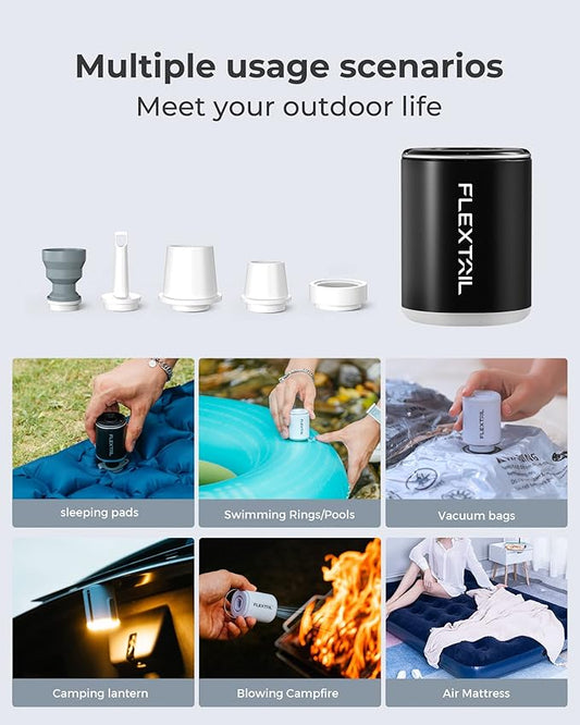 FLEXTAILGEAR Air Pump for Inflatables with Camping Lantern, Tiny Pump 2X, 4kPa Portable Air Pump Rechargeable Air Mattress Pump with Magnetic Design, for Sleeping Pads Pool Floats Swimming Rings