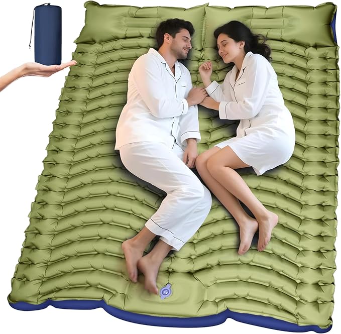 Double Camping Sleeping Pad, Ultra-Lightweight Inflatable Sleeping Mat with Built-in Pillow, Foot Pump, Compact and Portable, Ideal for Outdoor Camping, Backpacking, Hiking(Duo)