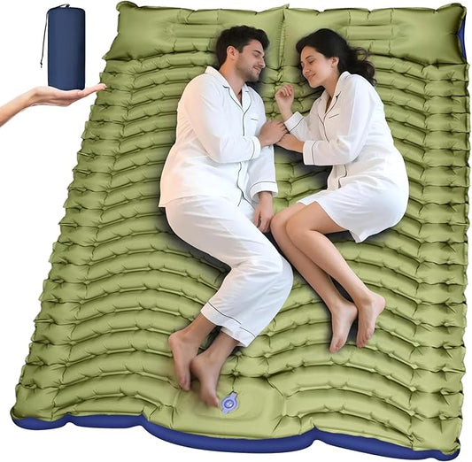 Double Camping Sleeping Pad, Ultra-Lightweight Inflatable Sleeping Mat with Built-in Pillow, Foot Pump, Compact and Portable, Ideal for Outdoor Camping, Backpacking, Hiking(Duo)