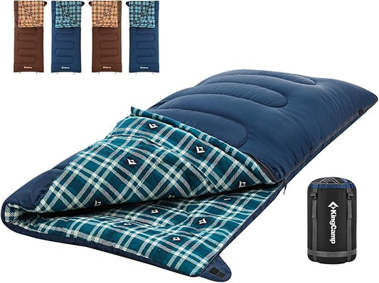 KingCamp Sleeping Bag for Adults, Cold Weather & Warm XL Big and Tall Flannel Sleeping Bags with Compression Sack Portable Waterproof Essentials Gear Accessories for Outdoor Camping