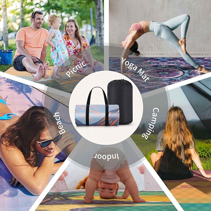 Picnic Blankets 60x80 Portable Family Roll Up Couple Blanket Sand Mats for Beach Fold Up Car Stadium Yoga Matt Lightweight Backpack Blanket Dog Car Seat Cover European Travel Hiking Essential