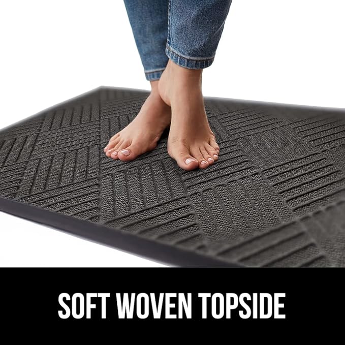 GORILLA GRIP 100% Waterproof All-Season WeatherMax Doormat, 47x35, Durable Natural Rubber, Stain and Fade Resistant, Low Profile, Indoor Outdoor Door Mats, Easy Clean Patio Entrance Mat, Gray Diamond