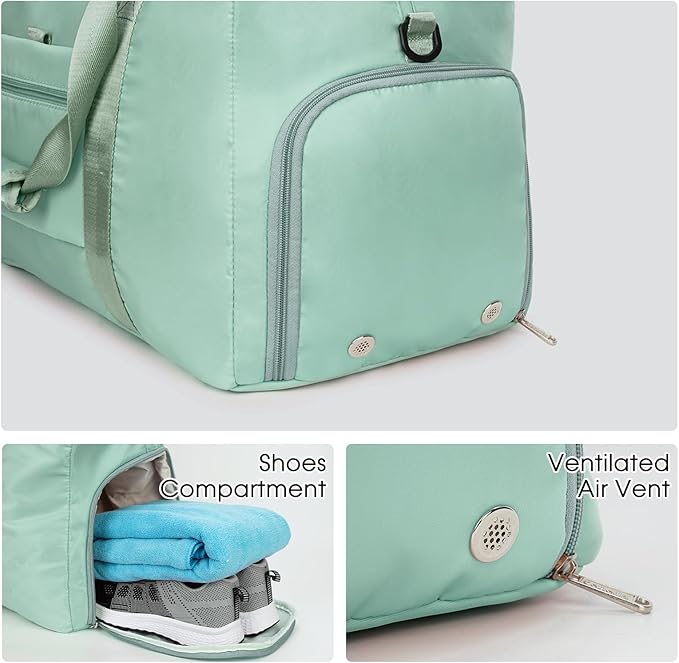 Ceneda 20" Gym Duffel Bag with Wet Pocket Shoes Compartment Portable Overnight Weekender Bag Travel bag Yoga Bag for Women (Mint Green)