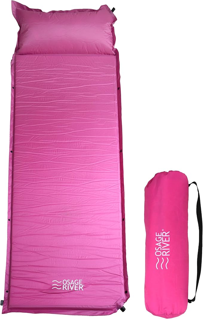 OSAGE RIVER Self Inflating Sleeping Pad with Built-in Pillow, Compact Memory Foam Sleep Mat, Camping Air Mattress for Tent, Travel, Backpacking, or Hiking
