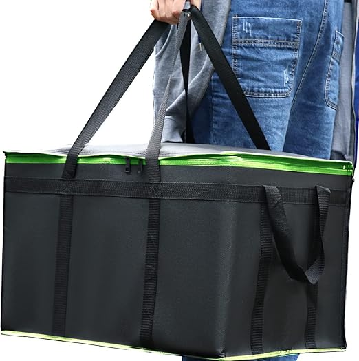 musbus 2 Pack XXXL-Large Insulated Grocery shopping bags, Green, reusable bag,thermal zipper,Collapsible,tote,cooler,food transport hot and cold,camping,Recycled Material delivery groceries