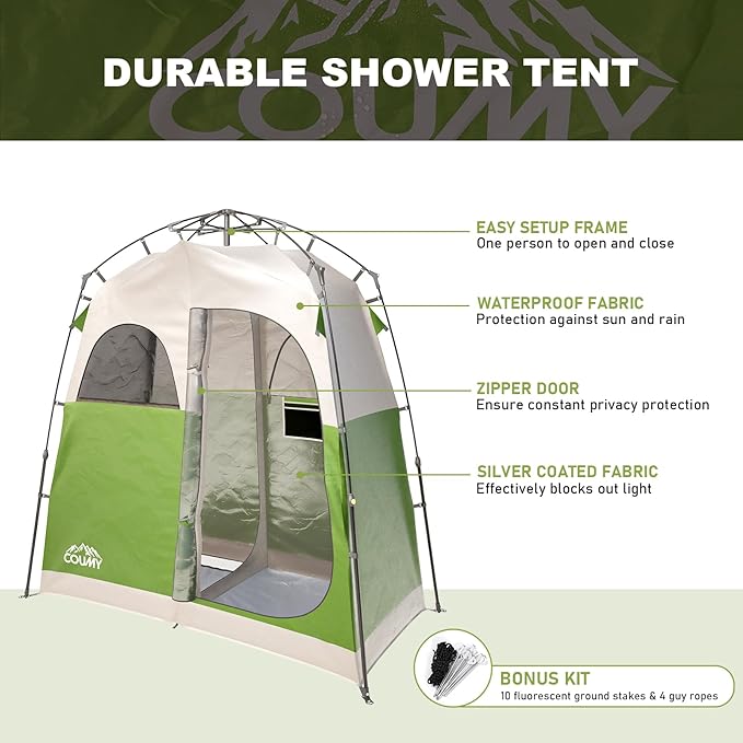Instant Pop-up Camping Shower Tent Privacy Shelter with 1 Room/2 Rooms, Portable Outdoor Shower, Changing Room, Sun Shelter for Camping, Beach Hiking, and Fishing