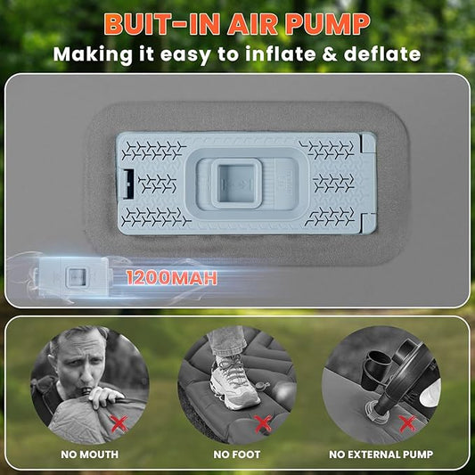 Self Inflating Sleeping Pad with Built-in Electric Pump, 4" Ultra Thick Memory Foam Double Camping Mattress, Fast Deflating Camping Sleeping Pad, 4 Season Insulated Sleeping Pad for Hiking, Tent, Car