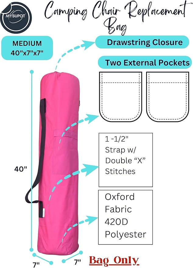 Replacement Bag for Folding Camping Chair, Portable Camp Chair, Hammock, Yoga Mat, Umbrella, Tents, Tripods, Fishing Poles - 420D Oxford Polyester Fabric