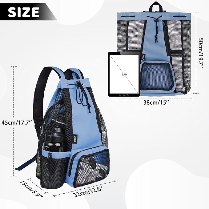 Swim Bag Beach Backpack with Padded Shoulder Strap Mesh Backpack with Wet Pocket for Swimming, Gym