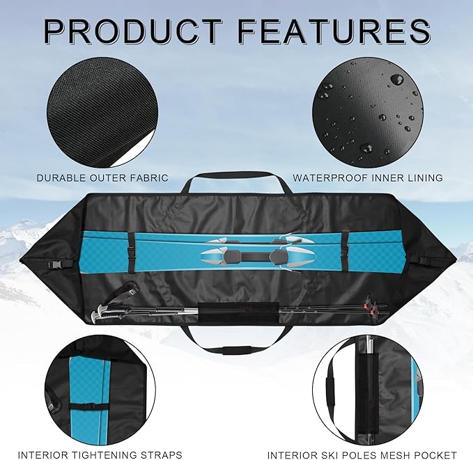 Cosmos Ski Bag Adjustable Length Skiing Travel Carry Ski Bag Snowboard Bag for Travel Skiing Accessory Equipment - Fits Ski Up to 200 cm Long, Water Resistant