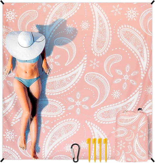 Beach Blanket Waterproof Sandproof Extra Large Beach Mat 79" X 83"/120"x108"for 1-8 Adults Quick Drying Durable Outdoor Picnic Mat for Beach Travel Camping Hiking