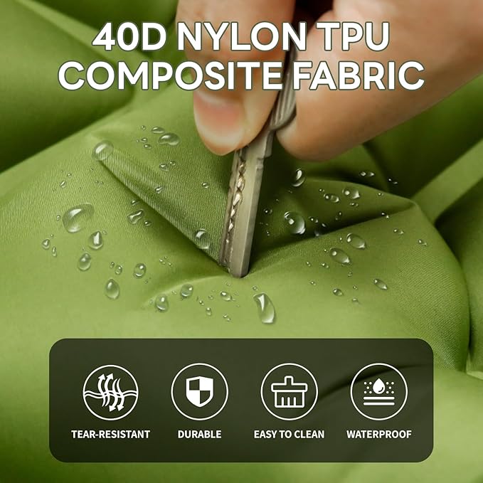 Double Inflatable Sleeping Pad for 2 Person - Ultralight Air Mattress with Built-in Foot Pump, Durable Waterproof Camping Pad for Couples, Backpacking, Hiking (Green)