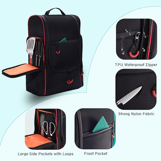 Camping Organizer for Outdoor Kitchen Storage, Large Hanging Cookware Backpack with Paper Towel Holder, Multi Pockets Camp Utensil Containers for BBQ Grill Cooking Essential Tools, Bag Only