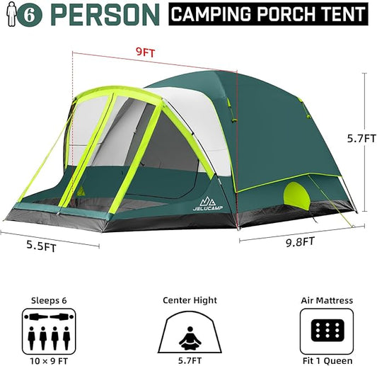 6/8 Person Large Waterproof Family Tents for Camping, Screened Camping Tent with Screen Porch, Bug-Free Relaxation & Easy Setup, Includes Rainfly & Carry Bag