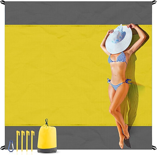 EASYFUN Beach Blanket Sandproof Oversized, 79''×83'' Extra Large Beach Mat, Portable Picnic Mat for Travel Camping Hiking, Lightweight Beach Essentials Family Water Resistant Mat Nylon 210T