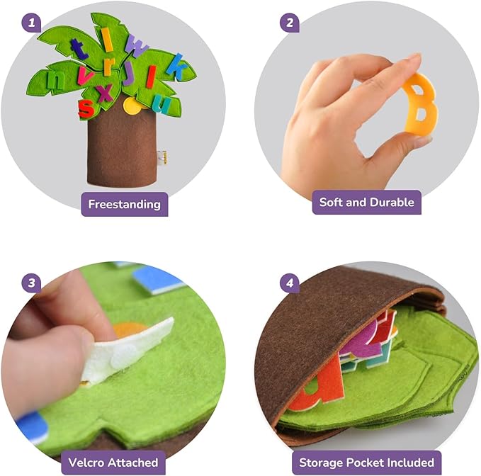 CHEFAN Felt Letter Tree Freestanding Coconut Tree Alphabet Game Set Props from The Childhood Favorite Book for Early Education