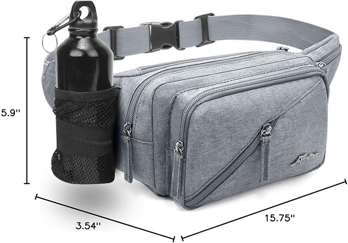 Fanny Pack Waterproof Waist Bag Pack Men Women Hip Bum Bag With Water Bottle Holder Adjustable Strap Suitable For Outdoors Workout Traveling Hiking Cycling Dog Walking Pouch Bag(Grey)