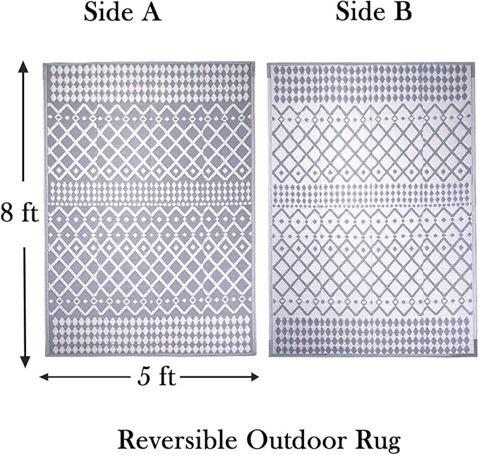 RURALITY Outdoor Rugs 5x8 Waterproof for Patios Clearance,Plastic Straw Mats for Backyard,Porch,Deck,Balcony,Reversible,Bohemia