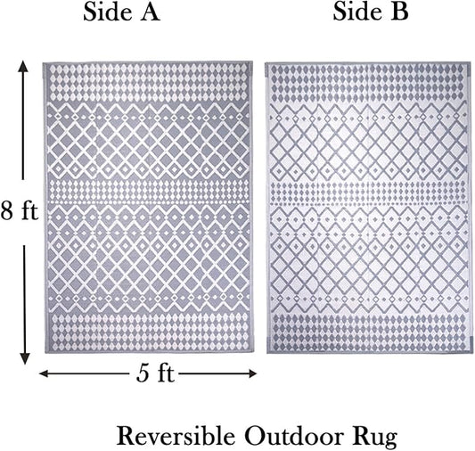 RURALITY Outdoor Rugs 5x8 Waterproof for Patios Clearance,Plastic Straw Mats for Backyard,Porch,Deck,Balcony,Reversible,Bohemia