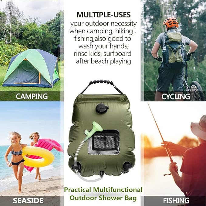 Solar Shower Bag, Solar Heating Camping Shower Bag, 5Gal(20L) Portable Camping Shower Bag, with Removable Hose and On-Off Switchable Shower Head, for Outdoor Traveling/Climbing/Hiking/Beach/Swimming