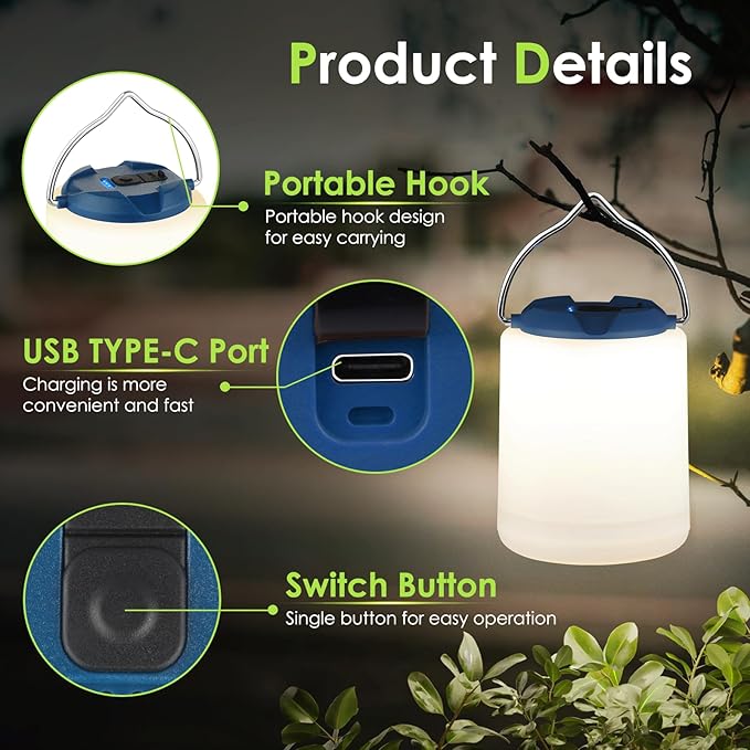 LED Camping Lantern, Rechargeable Camping Light, 4 Modes Outdoor Flashlights Lanterns with 1000LM, Water Resistant Portable Emergency Camp Light for Hurricane Hiking Survival Kits - Blue