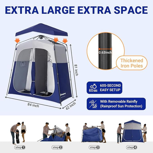 KingCamp Camping Shower Tent, Instant Portable Privacy Shelter, 1/2 Room Large Outdoor Toilet Tent with Floor, Water-Resistant, Windproof & Easy Setup for Beach, Camping & Hiking
