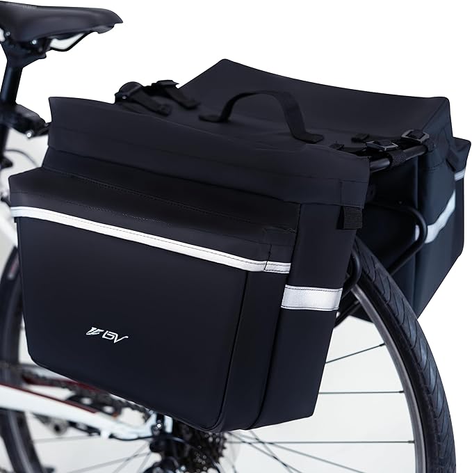 BV Bike Panniers 26L With Adjustable Hooks, Commuter Panniers For Bicycles With Carrying Handle, Bag With 3M Reflective Trim For More Visibility, Fit Most Rack