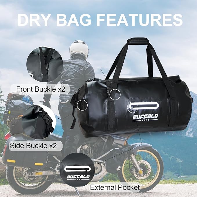 Buffalo Gear Waterproof Duffle Bag 40L 60L 80L Roll-top Dry Bag Heavy Duty Waterproof Duffel Travel Bag for Kayaking Rafting Boating Fishing Camping