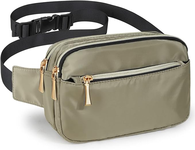 Fanny Packs for Women Men Fashion Plus Size Waist Pack Belt Bag Fanny Pack for Girls Boys with 5 Pockets Adjustable Belt, Cute Bum Bag Hip Bags for Travel Disney Running (Olive Green Fanny Pack)