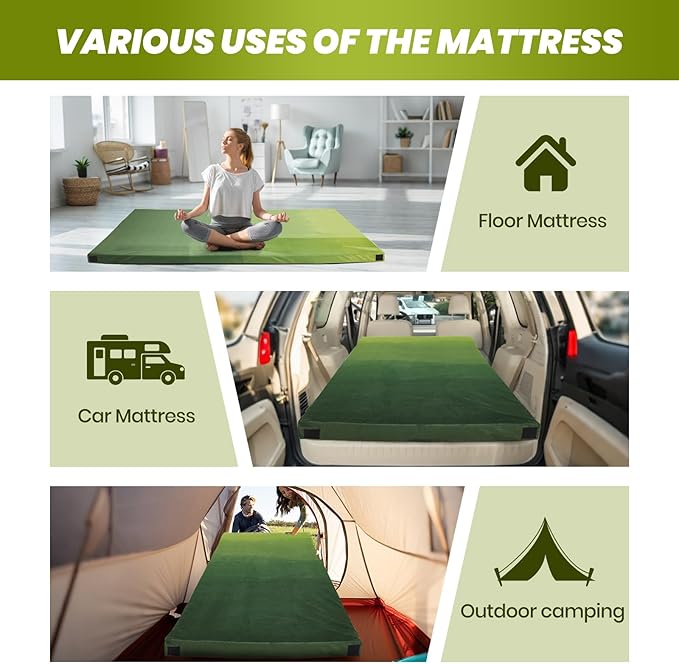 Memory Foam Camping Pad, Camping Sleeping Pad, Camping Mattress Pad with Pillow & Travel Bag, Portable Floor Mat Roll Up for Guest Adults Side Sleepers Indoor Outdoor Travel