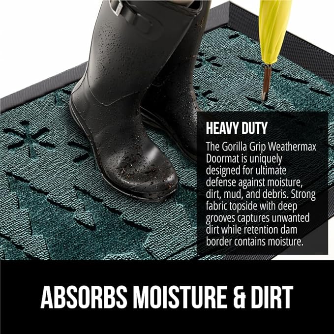 GORILLA GRIP 100% Waterproof All-Season WeatherMax Doormat, Durable Natural Rubber, Stain and Fade Resistant, Low Profile Winter Indoor Outdoor Door Mats, Holiday Entrance Mat, 17x29, Green Snowscape