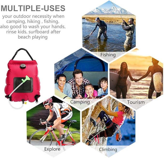 Solar Shower Bag | 5 Gal/20L Solar Heating Camping Shower Bag | Removable Hose | On-Off Switchable Shower Head | Ducha Portatil | Traveling Shower | Portable Shower for Beach Swimming, Hiking