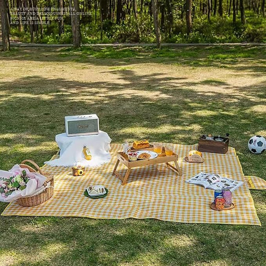 Extra Large Picnic Blanket Beach Blankets, 80''x60'' Picnic Mat Waterproof Sand Proof Foldable Portable for Outdoor Camping Hiking Travel Grass Park Music Festival Lawn Mats (yellow, 80x60 inch)