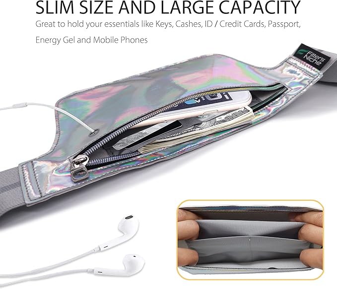 Fitter's Niche Holographic Fanny Pack with Glow-in-the-Dark Trim – Water-Resistant Waist Bag for Raves, Concerts & Outdoor Festivals | Adjustable Unisex Belt with Phone Pocket