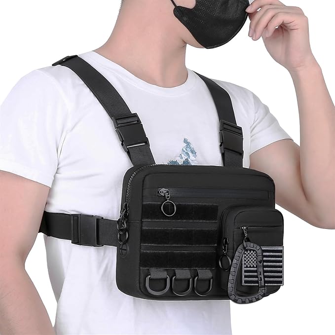 Tactical Sports EDC Chest Pack, Versatile Utility Chest Rig Bag For Men. Water Resistant Chest Bag Vest & Pouch For Workouts, Running & Cycling