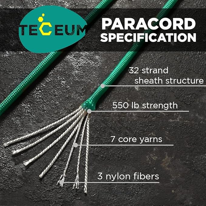 TECEUM Heavy Duty Rope 1000 – 1000ft / 200ft / 100ft / 50ft – 40+ Colors – Utility Rope for Survival & Camping Gear – Nylon String, Camping Rope, para Cord, Utility Nylon Rope, Tent Cord