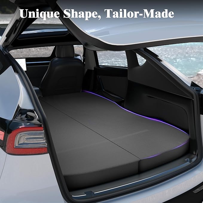 Ferlizer 4" Memory Foam Camping Mattress for Tesla Model Y, 76" x 43", Foldable Car Sleeping Pad with Plush Washable Cover, CertiPUR-US Certified, Dark Grey