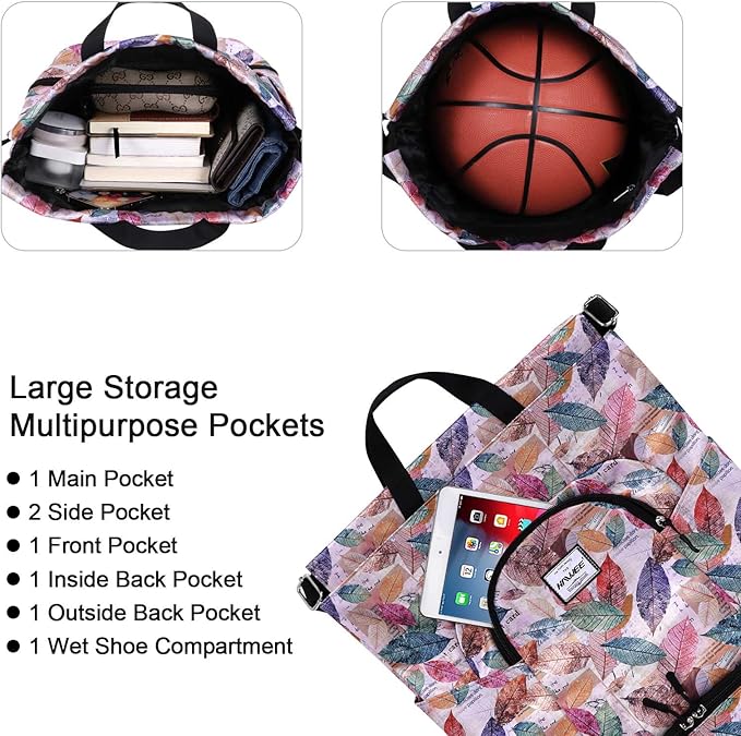 Dry Wet Drawstring Backpack with Shoe Compartment for Women Adjustable Gym Bag