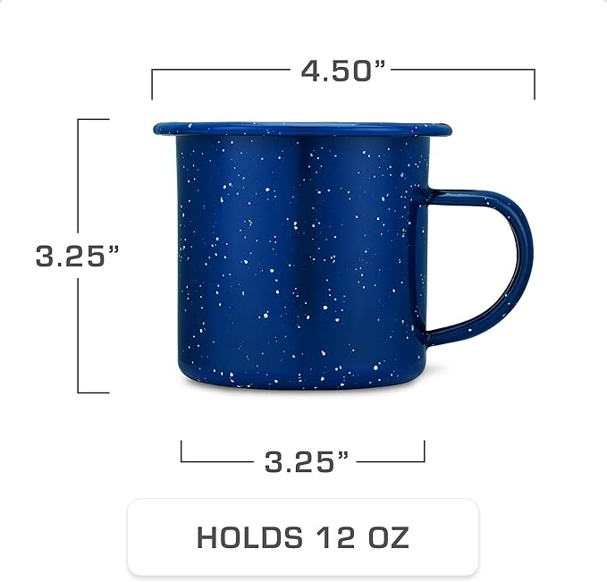 COLETTI Classic Camping Coffee Pot & Mug Set - Percolator Coffee Pot, Enamel Mug Complete Nostalgic Bundle German Imported Enamel Powder [12 oz, Set of 4] (Blue)