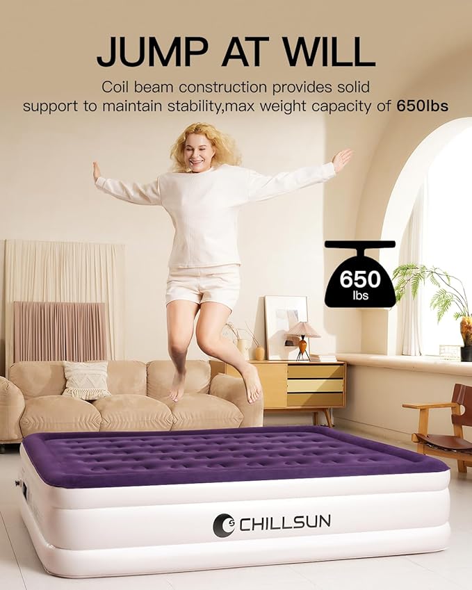 CHILLSUN Queen Air Mattress with Built in Pump, Inflatable Blow Up Mattress Luxury Double High Mattresses, 16 Inch Raised Double Airbed with Carry Bag for Camping, Guest & Home