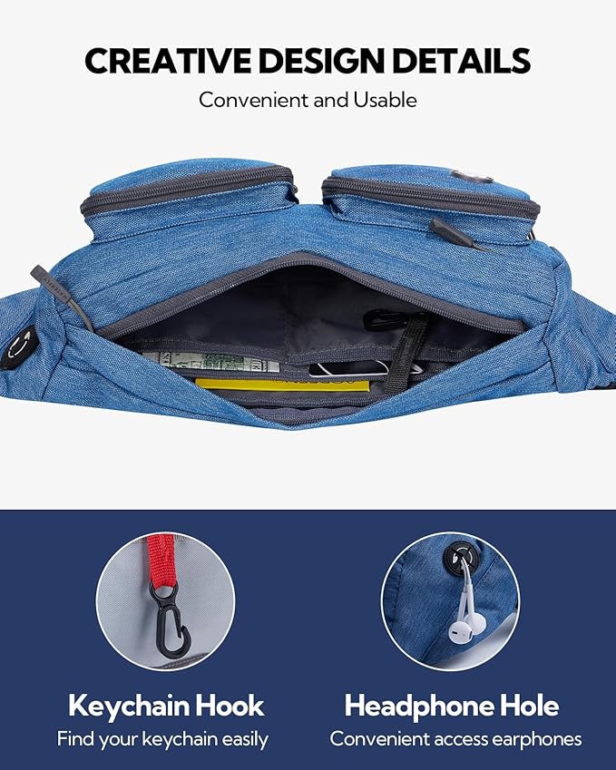 WATERFLY Fanny Pack Waist Bag: Travel Hip Pouch Bum Bag Plus Size Crossbody Fannie Pack Adjustable Belt Waistpack Phanny Fannypack for Man Woman Hiking Walking Jogging