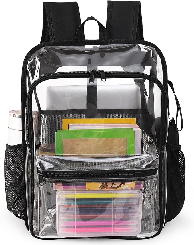 Clear Backpack,15 '' Clear Backpacks for School Heavy Duty PVC See Through Bag Waterproof Bookbag for Girls & Boys, Black