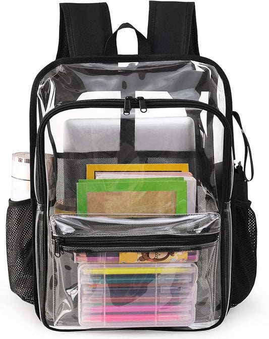 Clear Backpack,15 '' Clear Backpacks for School Heavy Duty PVC See Through Bag Waterproof Bookbag for Girls & Boys, Black