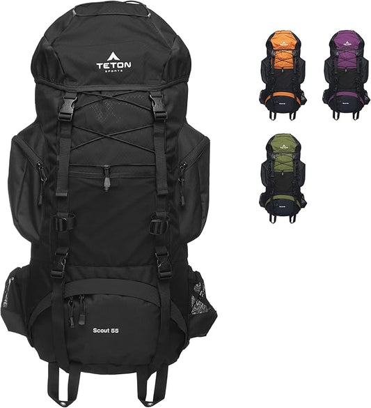 TETON 55L Scout Internal Frame Backpack for Hiking, Camping, Backpacking, Rain Cover Included
