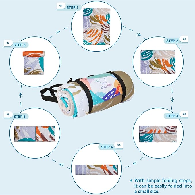 Whale Flotilla Extra Large Waterproof Picnic Blankets 60"x80", Foldable Lightweight Outdoor Blanket for Camping, Hiking, Traveling, Soft Portable Easy to Clean Picnic Mat for Beach Grass Park, Blue