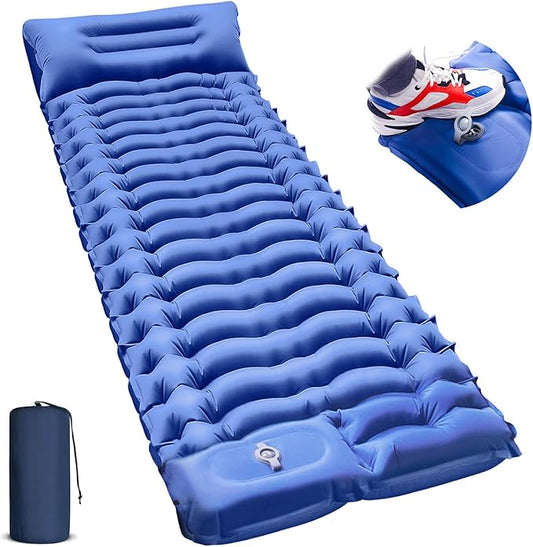 Sleeping Pad for Camping -Ultralight Inflatable Sleeping Mat with Pillow, Built-in Foot Pump, Compact & Lightweight Camping Mattress Pad for Camp, Backpacking, Hiking, Travel Tent