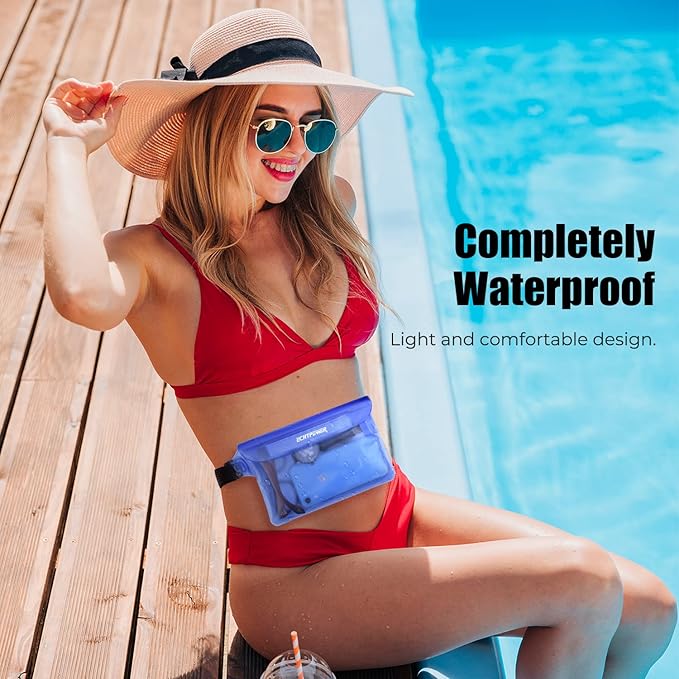 ECHTPower 2-Pack Waterproof Pouch Bag, Waterproof Fanny Pack, Waterproof Dry Bag with Adjustable Waist Strap for Beach Swimming Kayaking Floating Boating