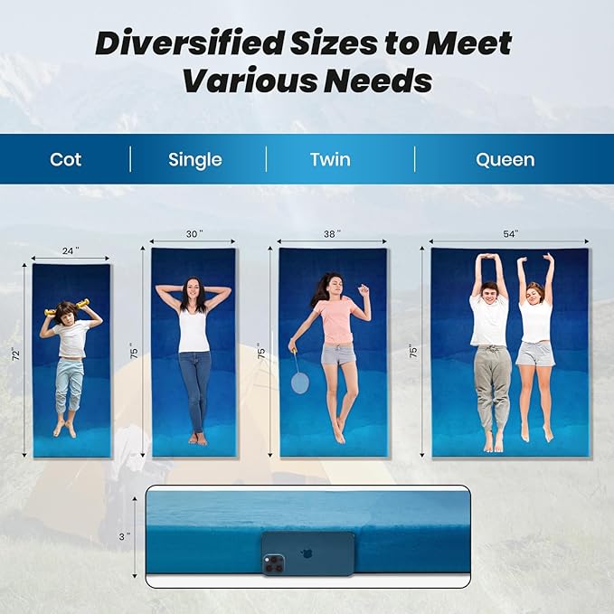 Memory Foam Camping Pad, Camping Sleeping Pad, Camping Mattress Pad with Pillow & Travel Bag, Portable Floor Mat Roll Up for Guest Adults Side Sleepers Indoor Outdoor Travel